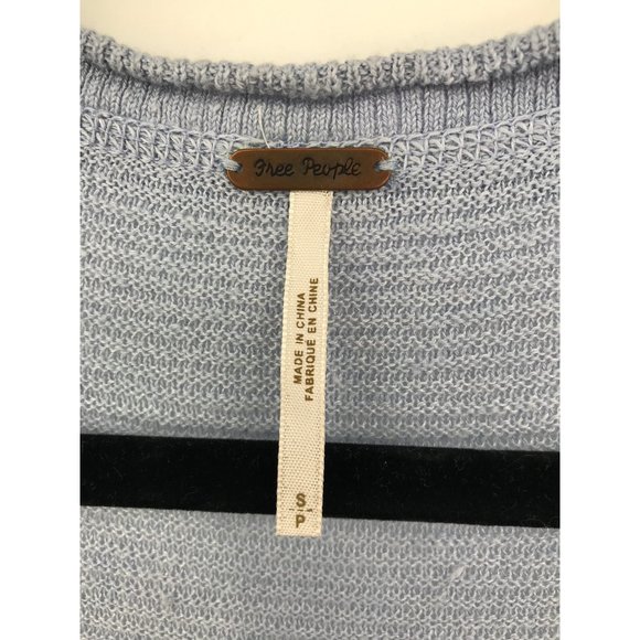 Free People Lace Road Blue Hi Low Sweater Linen Blend Boho Small - Picture 5 of 8